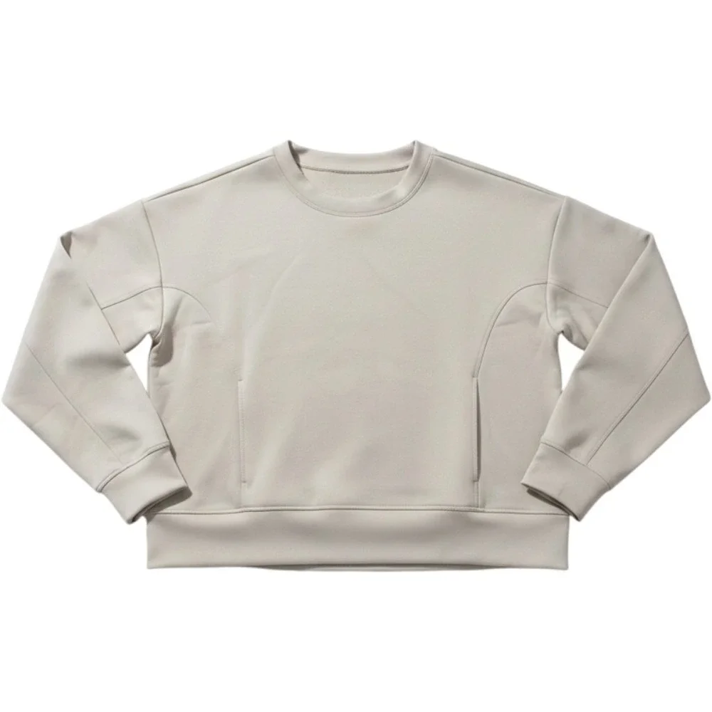 Zella Soft Scuba Knit Oversized Crewneck Sweatshirt Pockets Cream M Athliesure